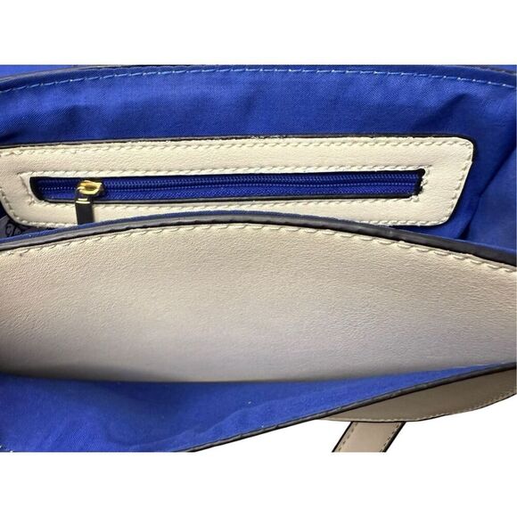 Christian Lacroix Crossbody Shoulder Bag Purse Cream Faux Leather Blue Lining - Picture 11 of 11